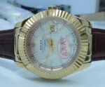 Replica Rolex Datejust Watch / Gold Case Brown Leather Strap